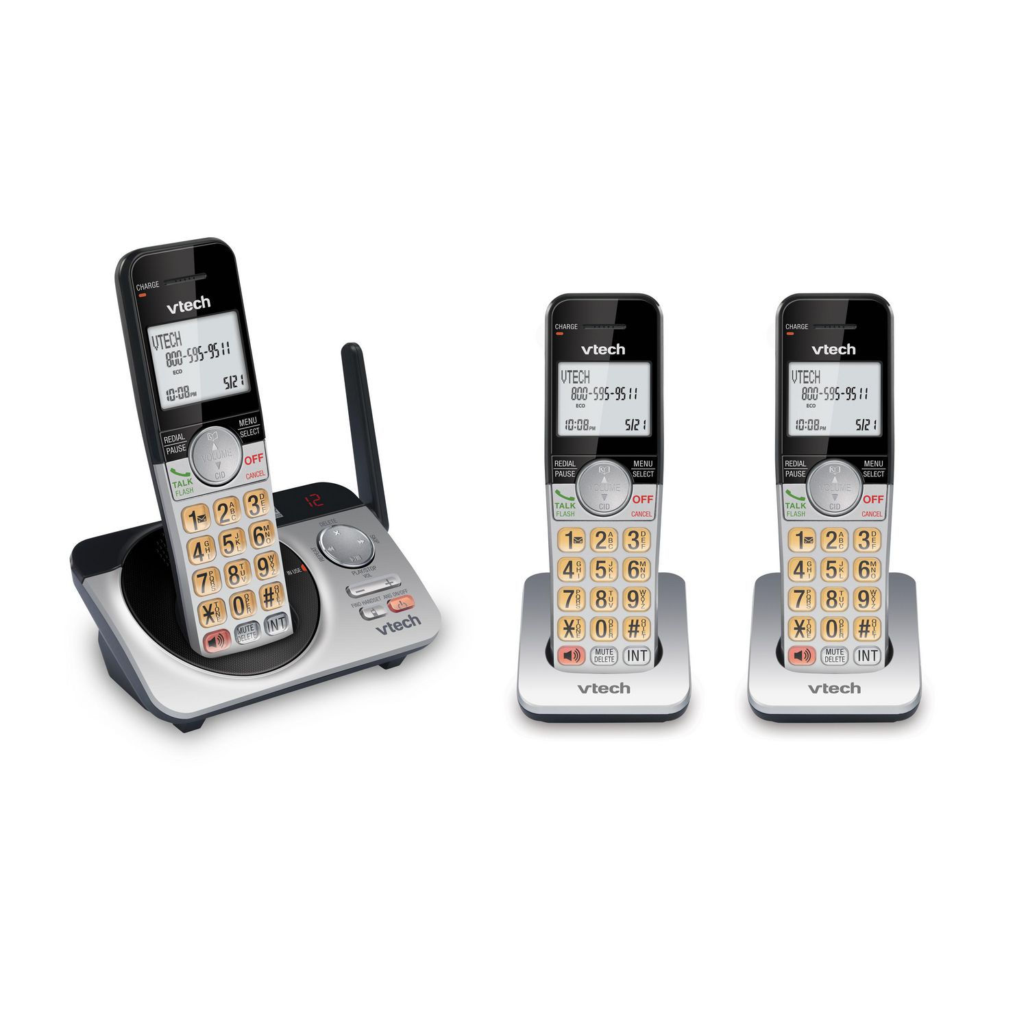VTech CS6529-3 Répondeur téléphonique DECT 6.0 avec identification de  l'appelant/appel en attente avec 3 combinés sans fil, argent/noir 