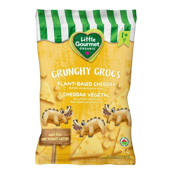 Little Gourmet Crunchy Crocs Plant-based Cheddar Organic Toddler Snack, Puffed wholegrain snacks