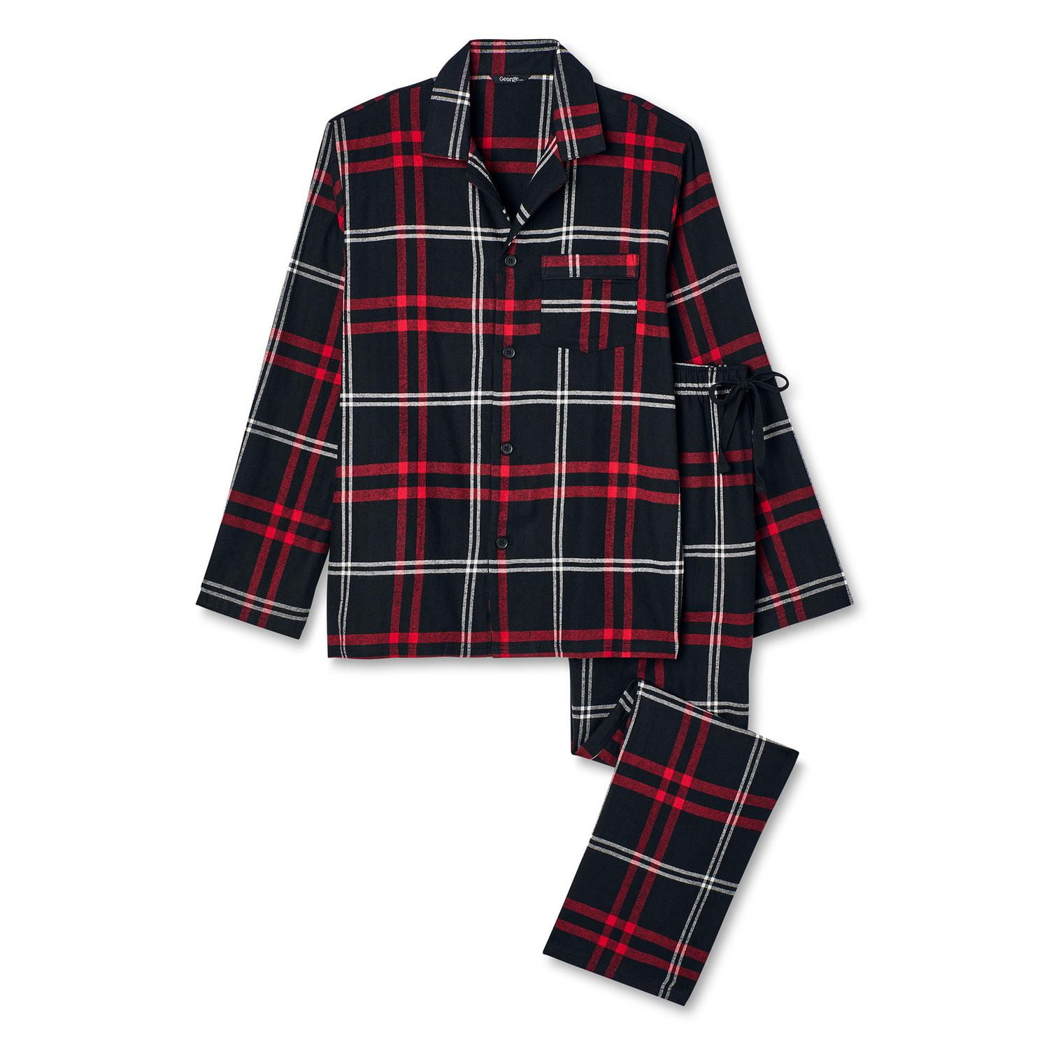 George Men's Flannel Notch Collar Pajamas 2-Piece Set