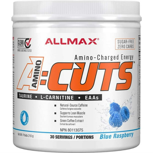 Allmax ACUTS Blue Raspberry Energy Supplément Boisson énergisante chargée en acides aminés, 210 g