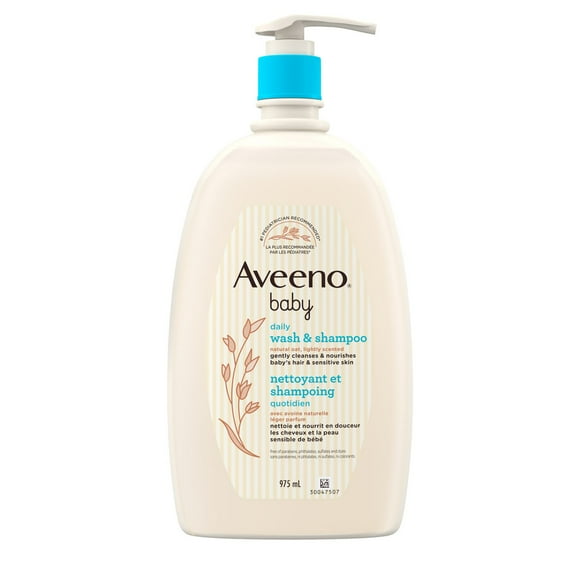 Aveeno Baby Nettoyant et shampoing quotidien pour cheveux et peau sensible de bébé - Avec avoine naturelle - Sans parabènes, ni phtalate, ni sulfates, ni colorants 975 ml