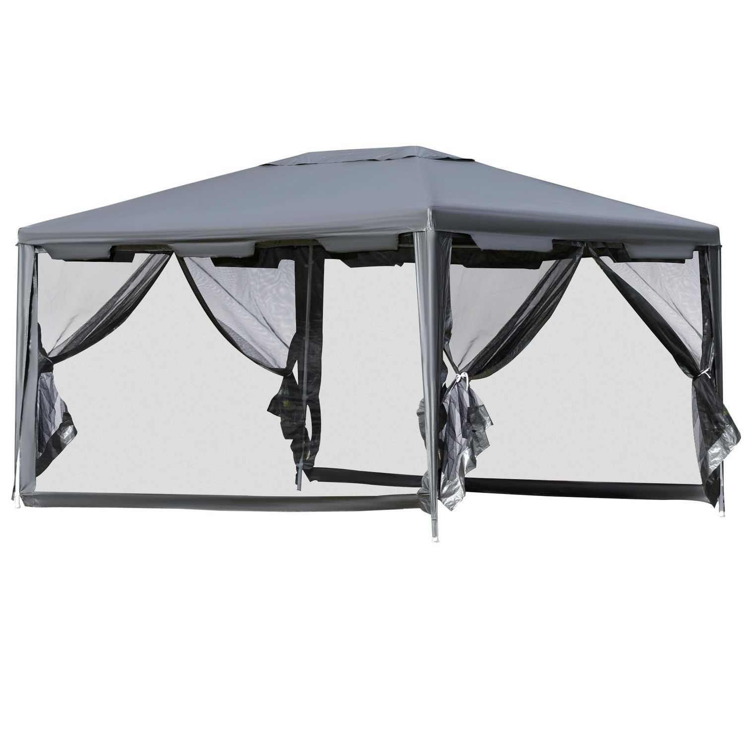 Grey Outsunny 10x13ft Gazebo Party Tent Outdoor Canopy Garden Sun Shade w/Mesh Sidewalls 