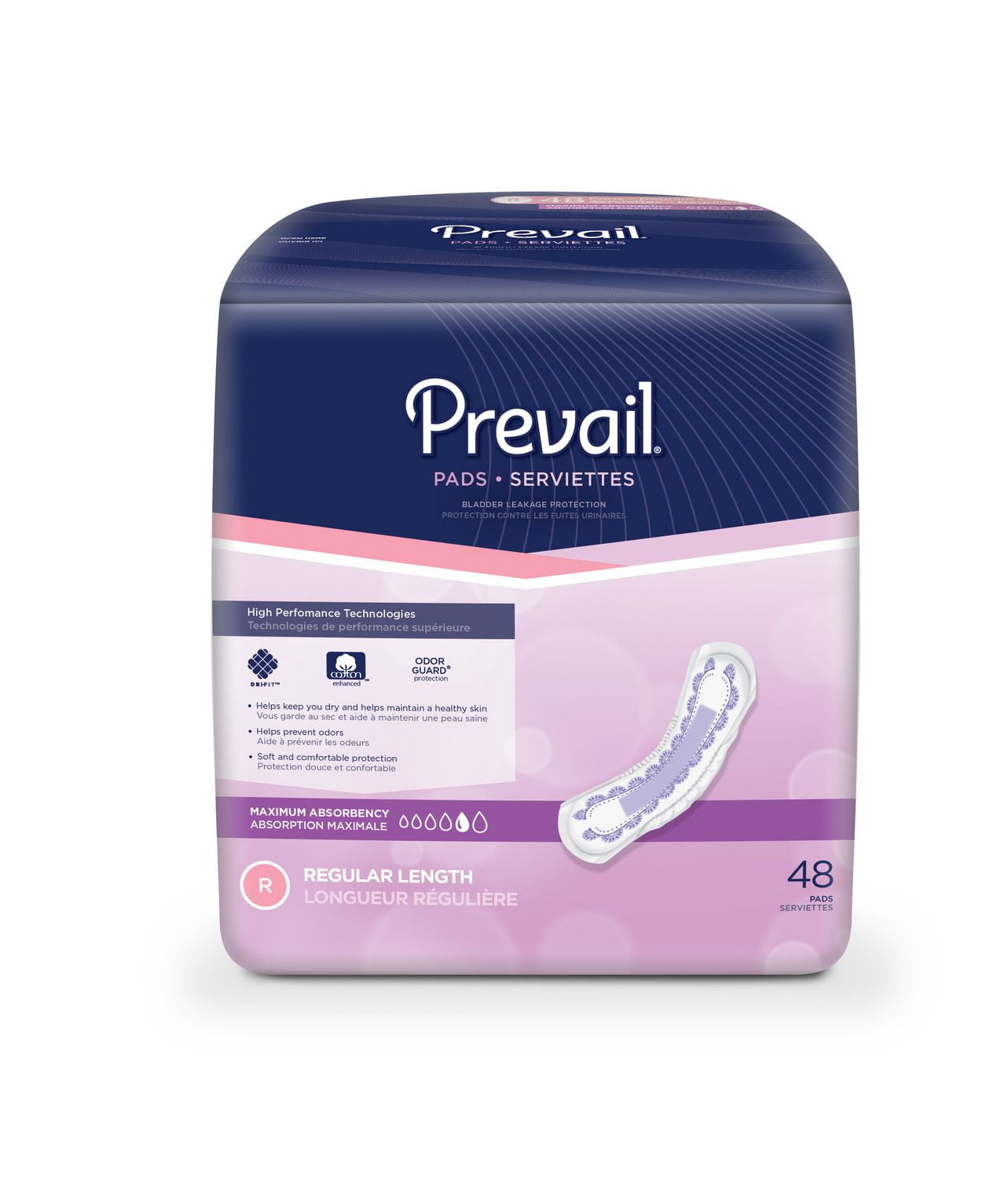 PREVAIL Regular Incontinence Pads, Maximum absorbency, 48 units