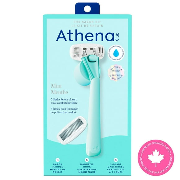Athena Club 5-Blade Razor Kit, Mint, Razor + 2 Blade Refills + Hook