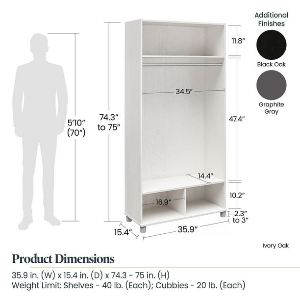 Systembuild Evolution Camberly 36 Wide Mudroom Storage Cabinet, Graphite  Gray