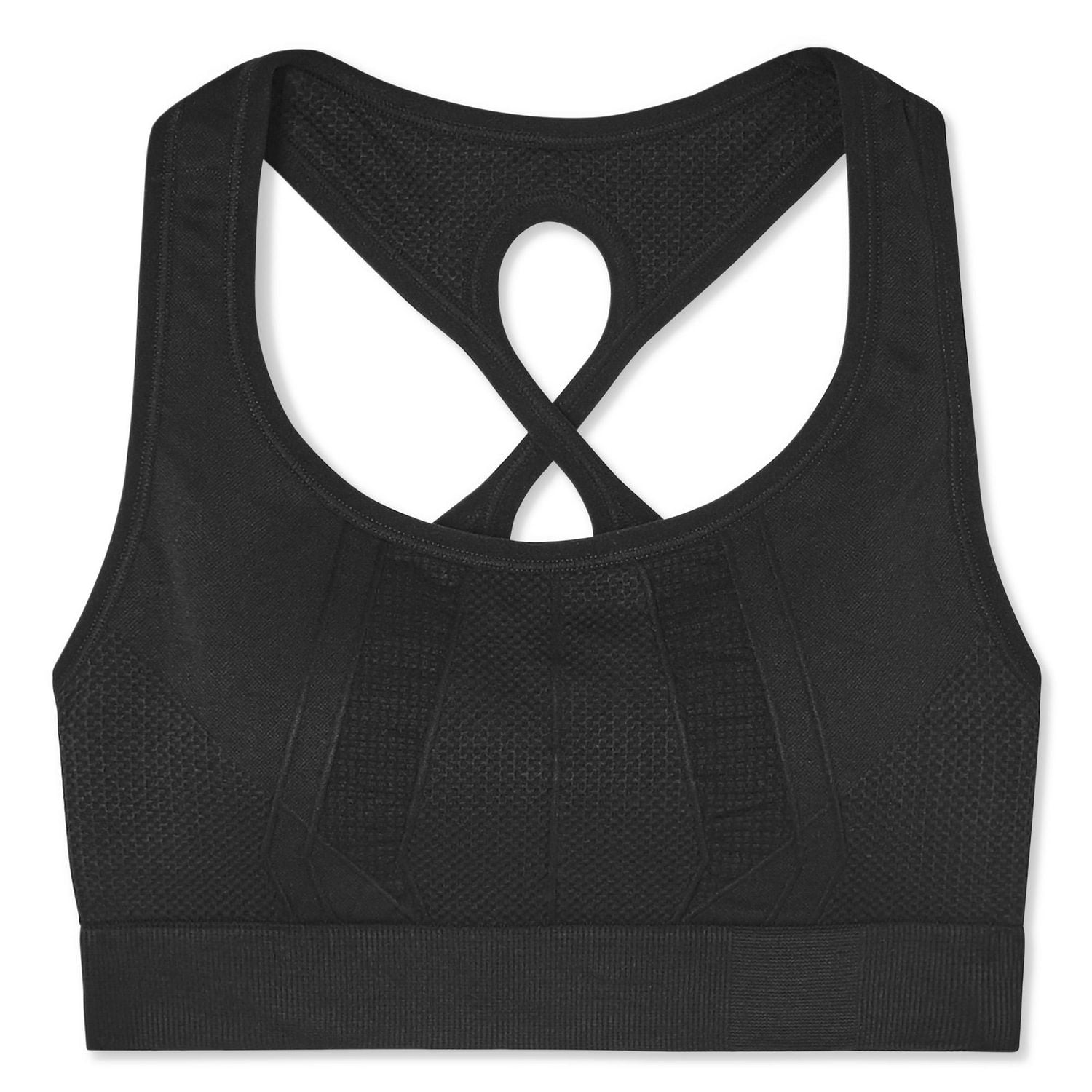 500 Women's Fitness Cardio Training Sports Bra - Black  A comfortable  sports bra that you won't be able to live without thanks to its cross-over  straps at the back, the mesh