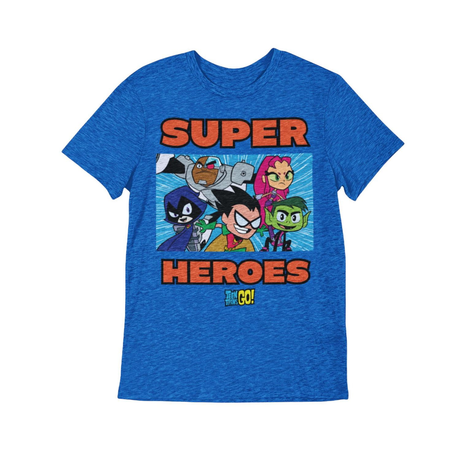 Teen Titans Boy's basic tee shirt. This boys crew neck tee shirt has short sleeves and a trendy print and