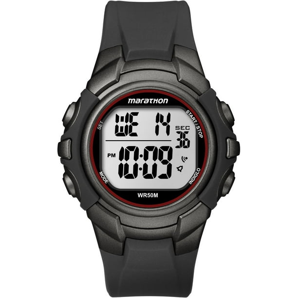 Montre numérique standard avec bracelet en résine noir et boîtier noir/rouge de MarathonMD par TimexMD