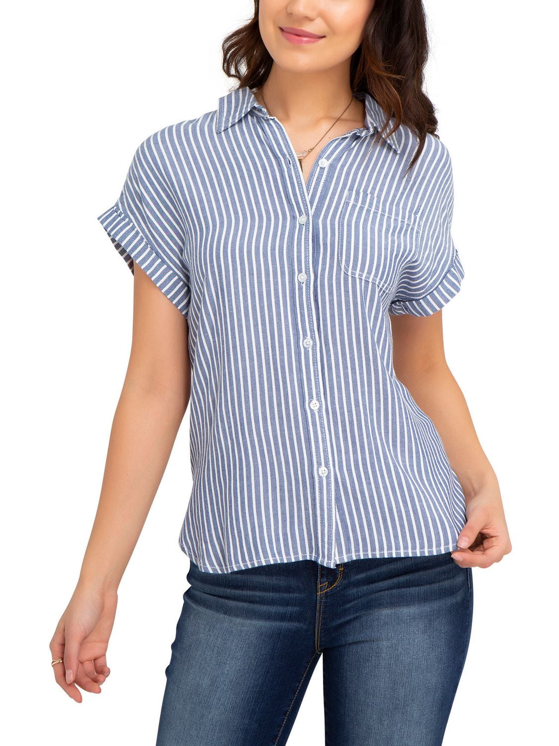 Jordache Women's Dolman Sleeve Curved Hem Shirt