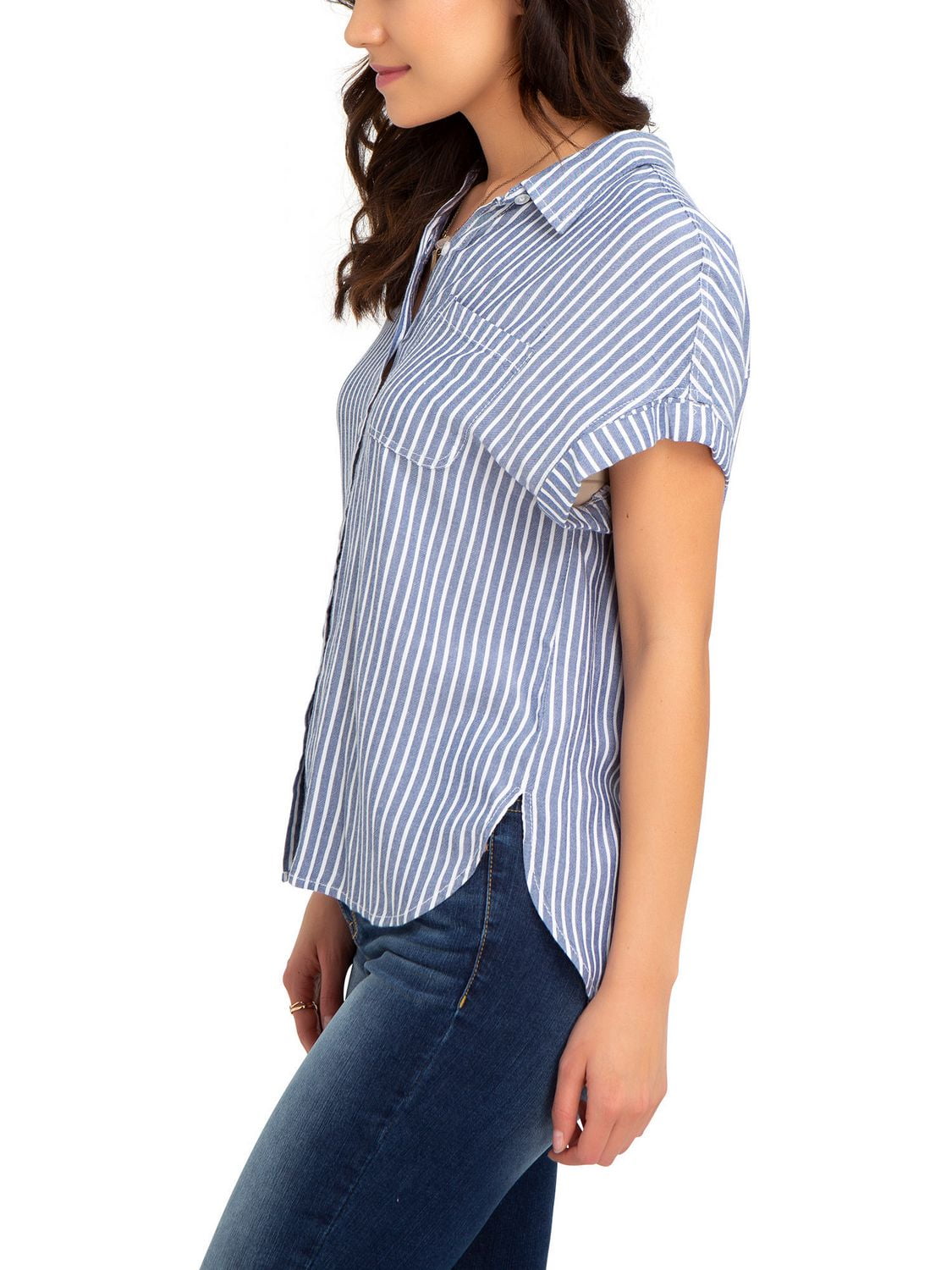 Jordache Women's Dolman Sleeve Curved Hem Shirt