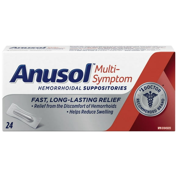 Anusol Multi-Symptôme Suppositoires pour Soulager la Douleur Hémorroïdaire, 24 Suppositoires