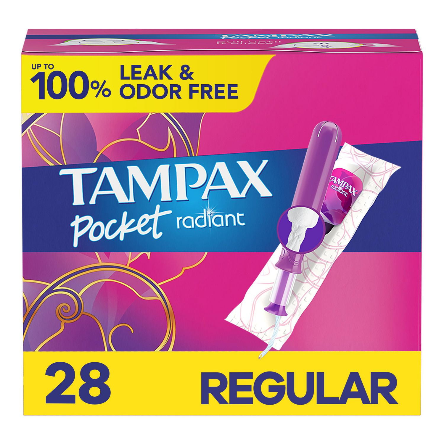 Tampax Pocket Radiant Tampons with LeakGuard Braid, Regular