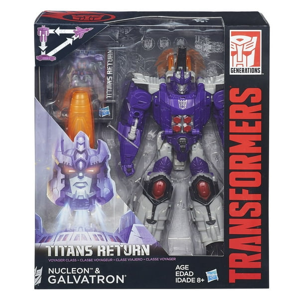 Figurines articulées Nucleon et Galvatron Generations Titans Return de Transformers