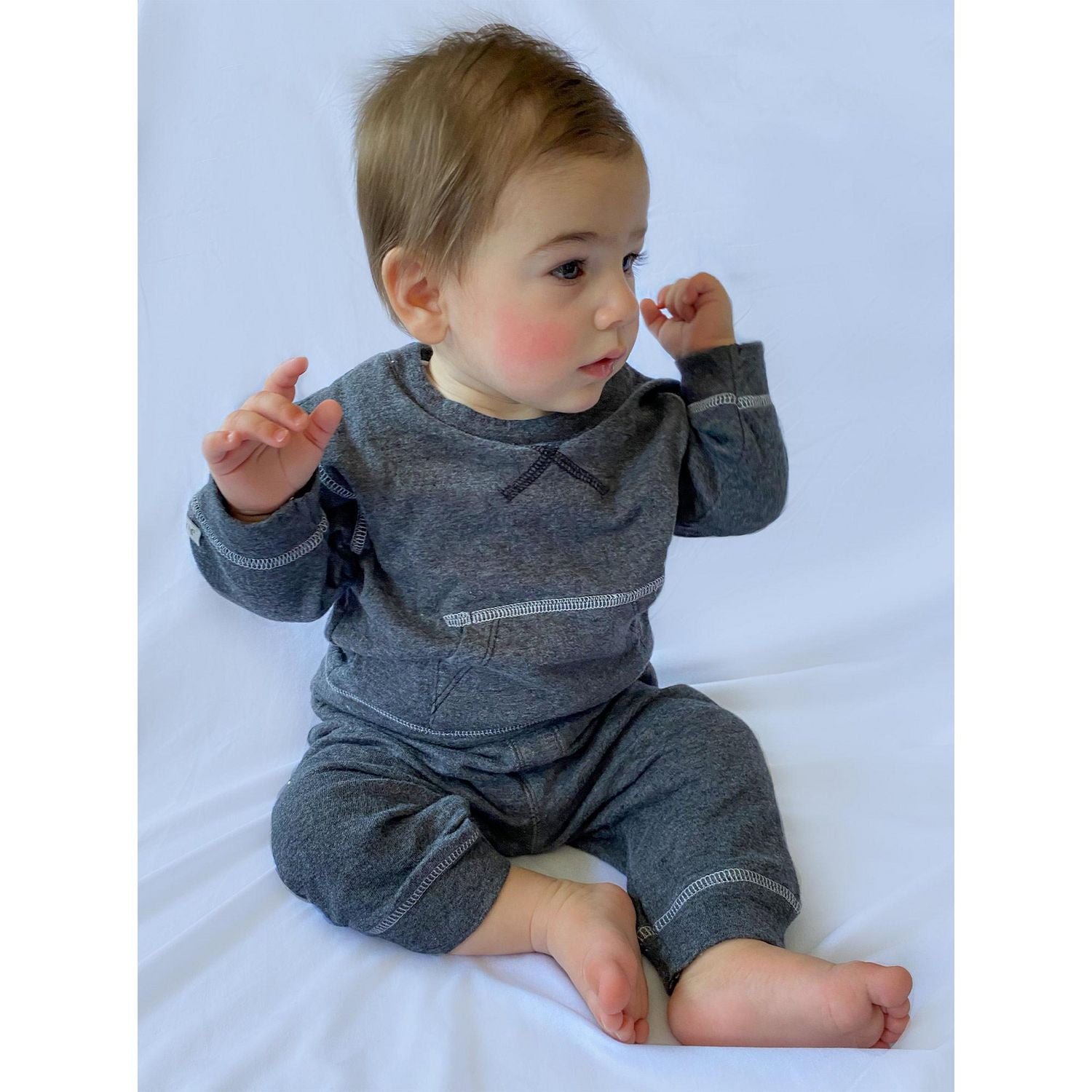 Juddlies Designs - Bébé, Tout-petit - Collection Respirez EZE - Ensemble de jogging deux pièces en coton - Gris anthracite moucheté