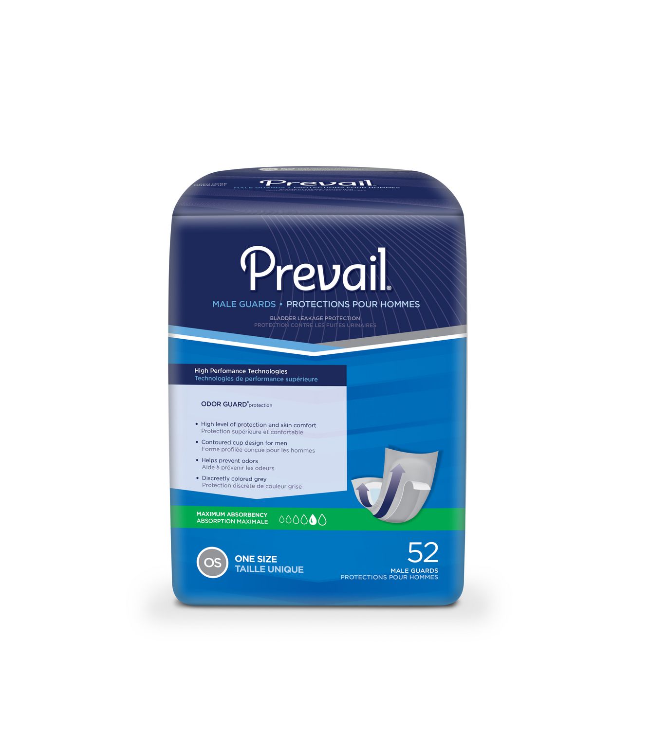 PREVAIL® Male Guards bladder leakage protection, One size, 52 units