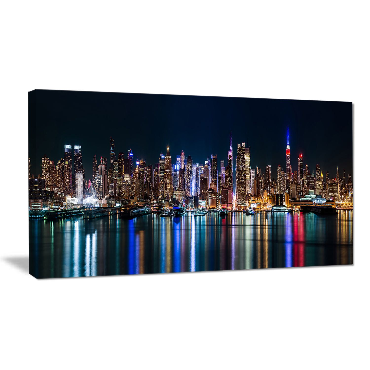 70x28-6 Equal Panels Designart PT14361-70-28-6P Silhouettes of Manhattan Panorama-Extra Large Cityscape Wall Art on Canvas 