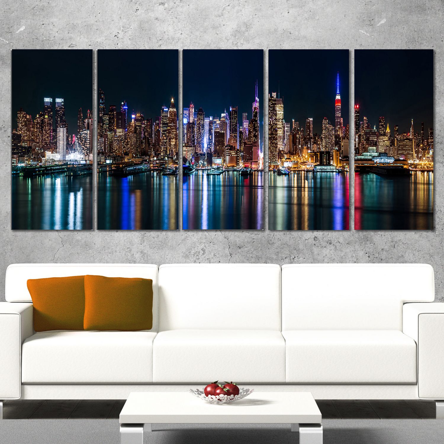 Design Art New York Midtown Night Panorama Extra Large Cityscape Canvas