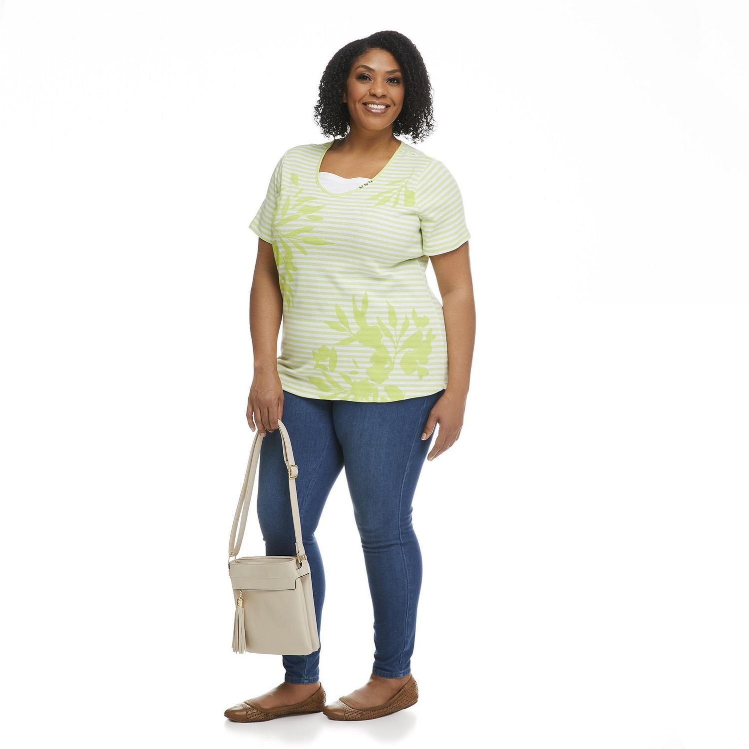 T-shirt trompe-l'œil à manches courtes avec encolure en V George Plus pour femmes