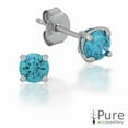 thumbnail image 1 of Aqua CZ Round Prong Set Stud Earrings in Sterling Silver - 4mm, 1 of 2