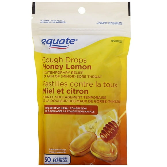 Equate Honey Lemon Cough Drops, 30 Lozenges