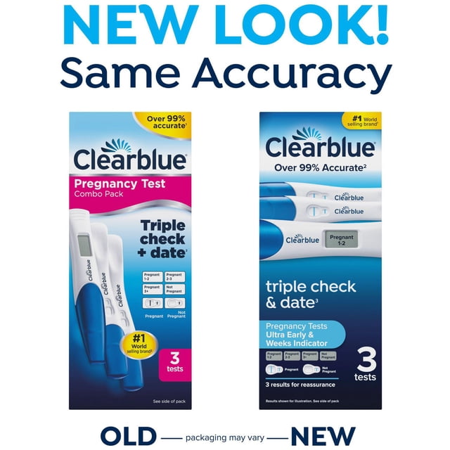 Boîte combo de Tests de grossesse Clearblue Triple vérification + date, 3 tests (1 numérique, 2 visuels)