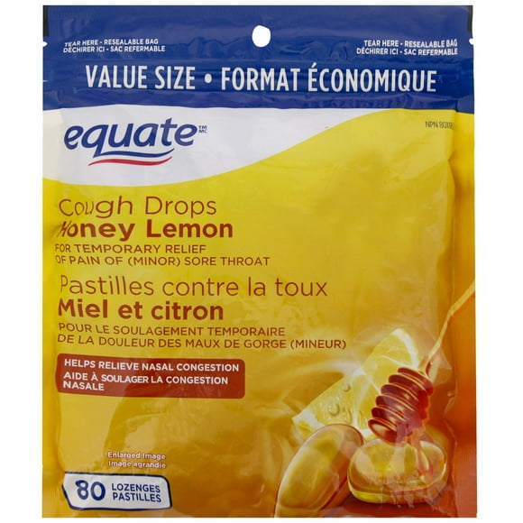 Equate Honey Lemon Cough Drops, 80 lozenges