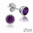 thumbnail image 1 of Amethyst CZ Round Bezel Stud Earrings in Sterling Silver - 4mm, 1 of 2