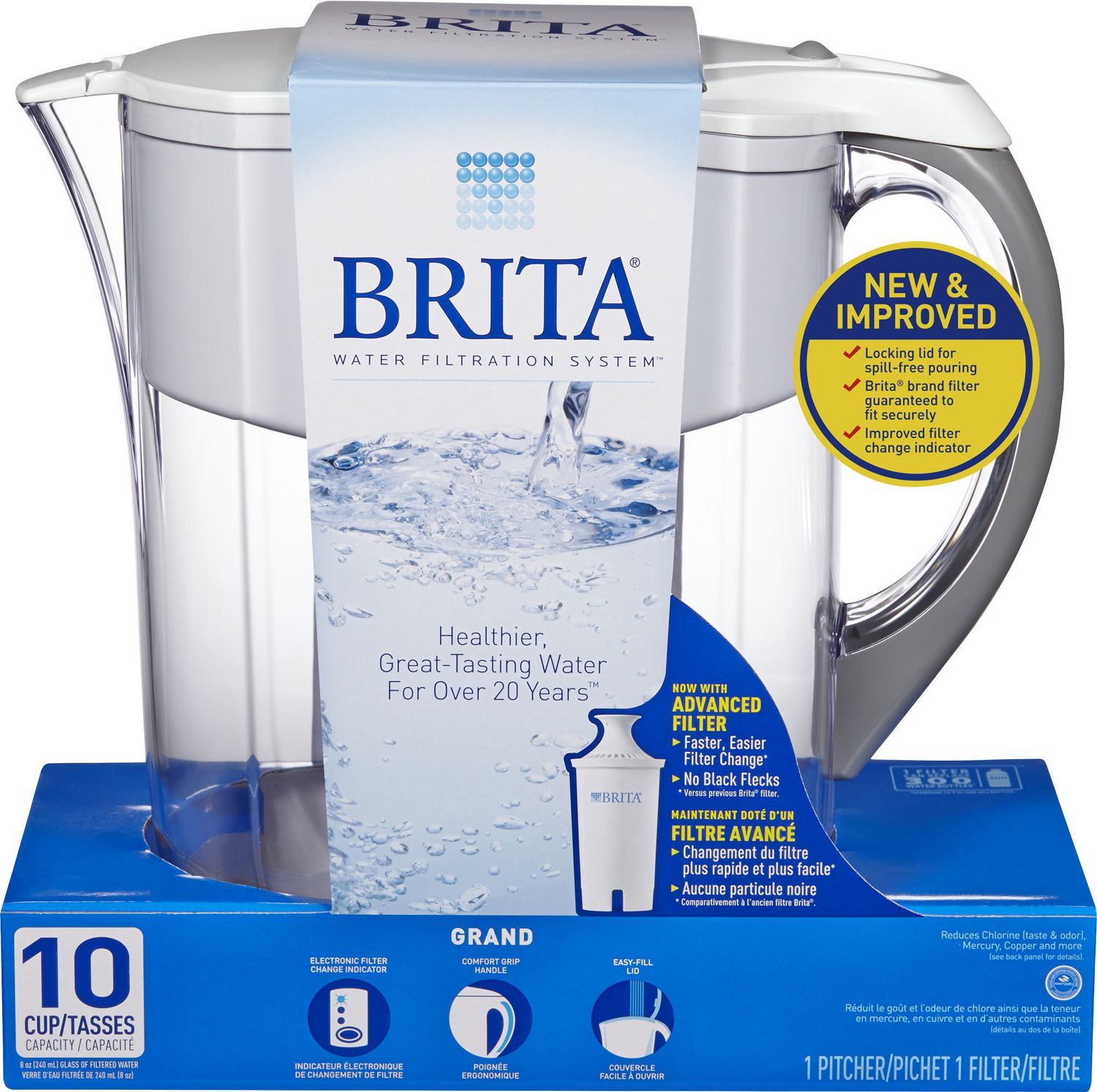 BPA Free Brita 10 Cup Grand Water Pitchers with 1 Filter 7 Colors 