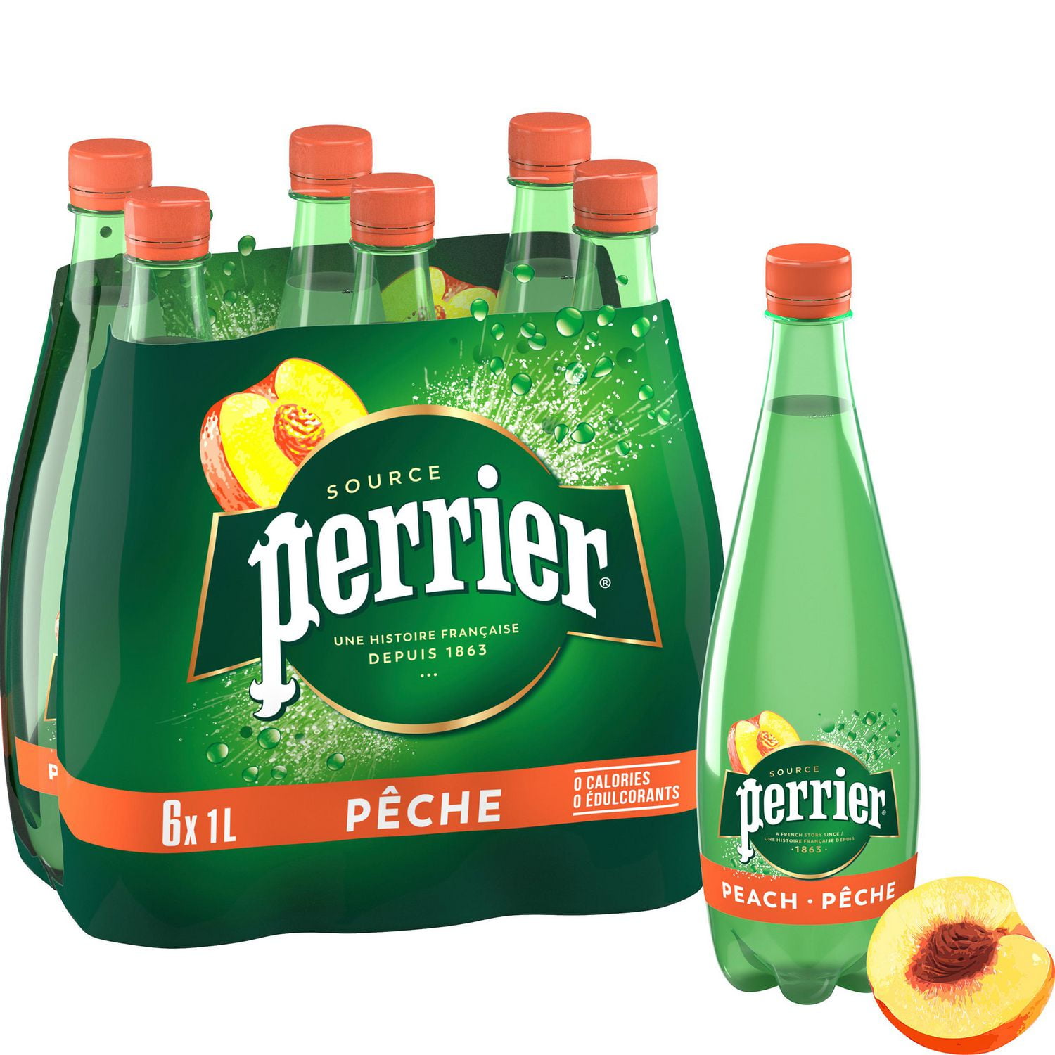 Perrier Peach Sparkling Carbonated Water 6x1 L Bottle Walmart Canada