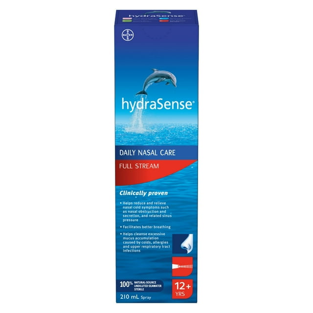 hydraSense Full Stream Nasal Spray – Daily Nasal Care, Fast Relief of Congestion with 100% Naturally Sourced Seawater, Preservative-Free, Age 12+
