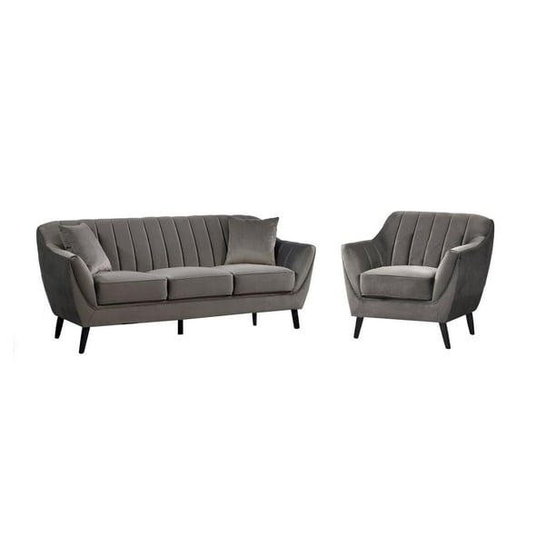 Topline Home Furnishings 2piece Set Sofa & Chair, Charcoal Velvet