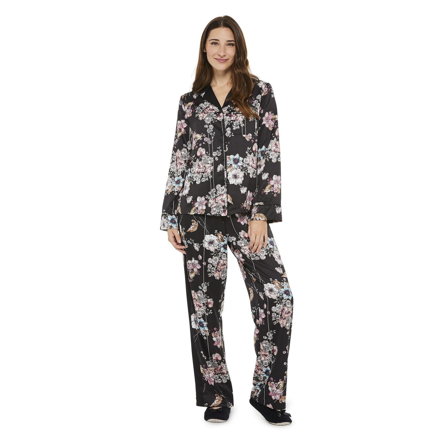 Women's Matte Satin Notch Collar 2Piece Pajama Set Walmart Canada