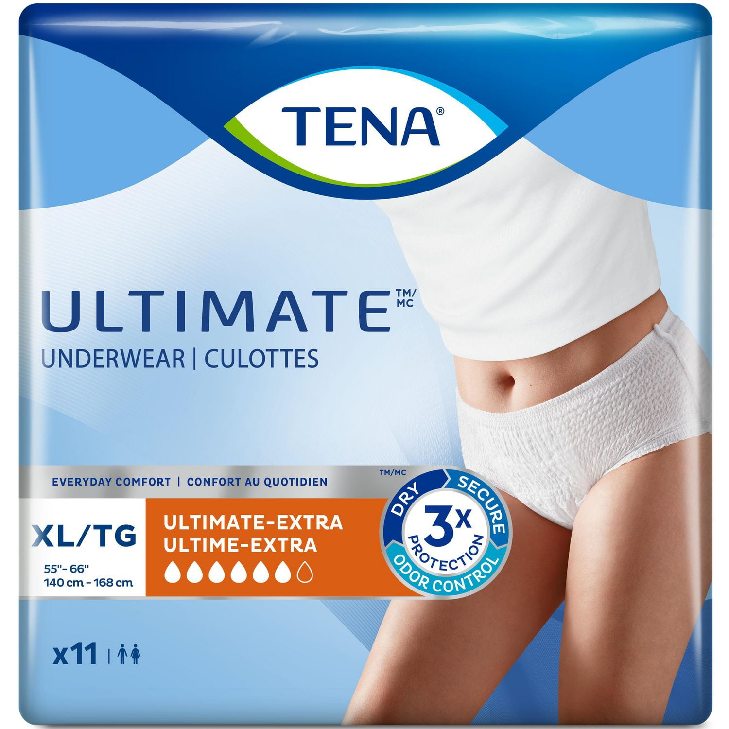 TENA Incontinence Underwear for Women, Postpartum and Bladder Control, Ultimate Absorbency, Extra Large, 11 Count, Xlarge, 11 Count