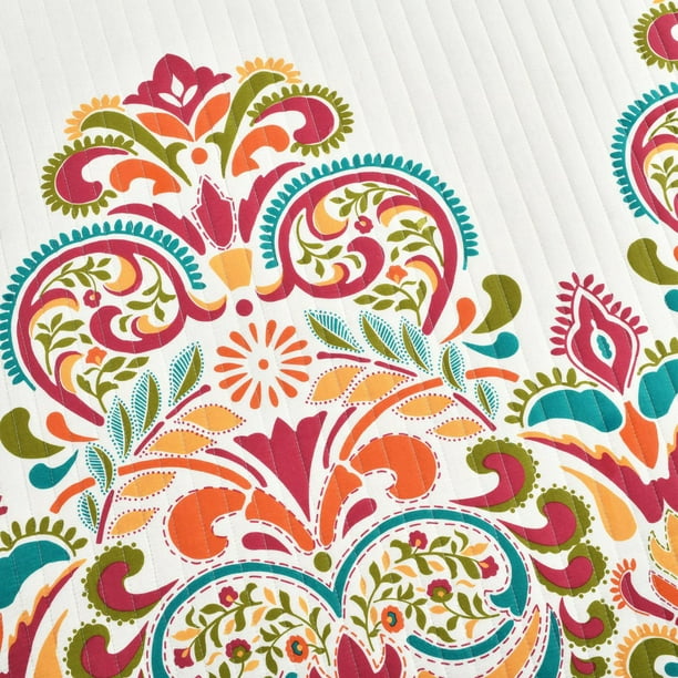 Lush Decor Clara Damask Cotton Reversible Quilt, Full/Queen, Navy, 3-Pc Set