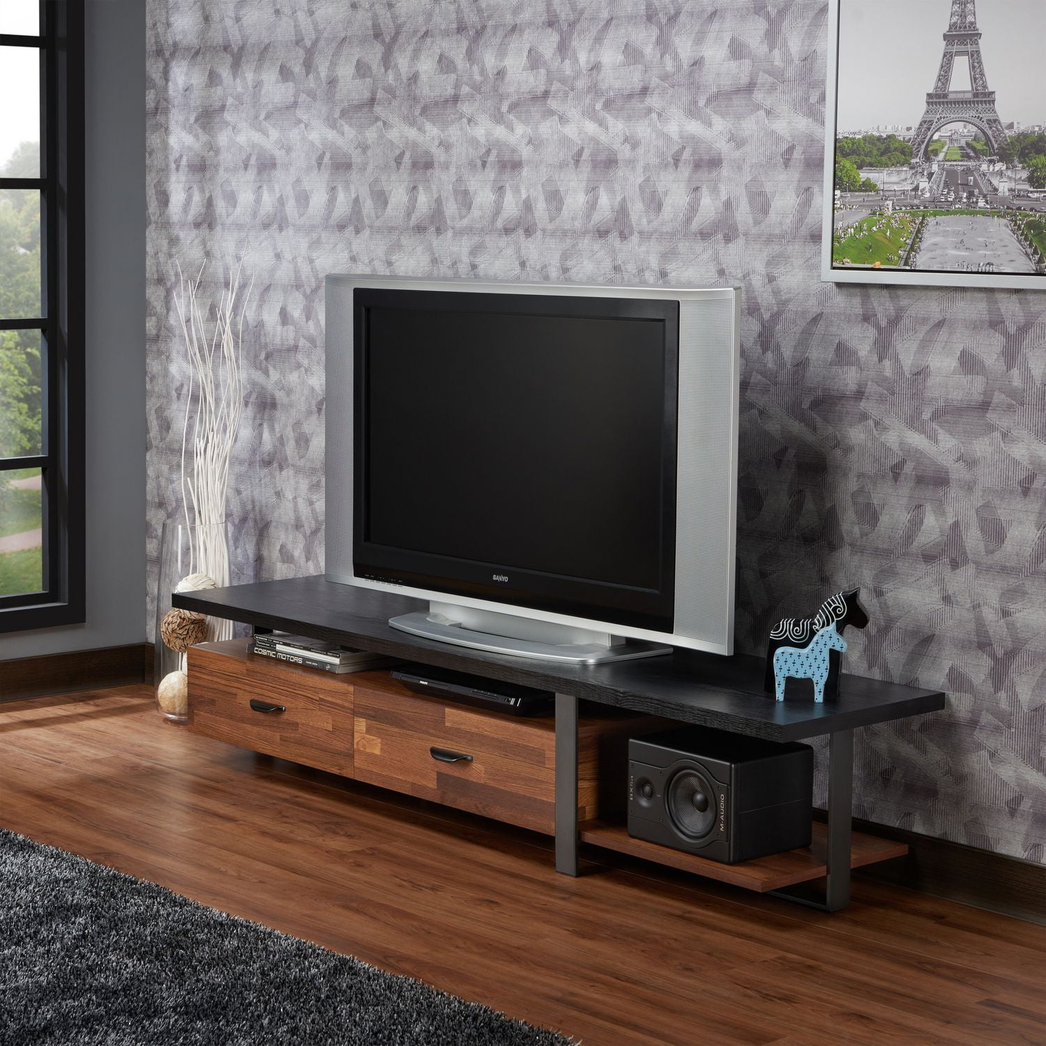 ACME Elling TV Stand in Walnut & Black Walmart Canada