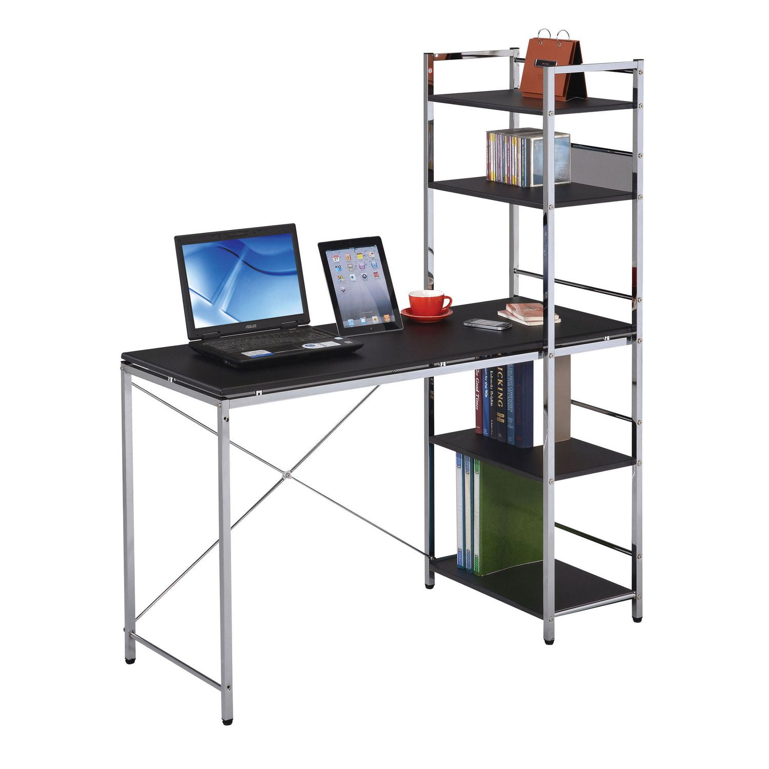 Acme Elvis Computer Desk With Shelves In Black Chrome Walmart