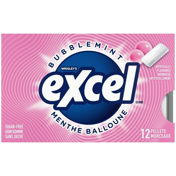 EXCEL, Bubblemint Flavoured Sugar Free Chewing Gum, 12 Pieces, 1Pack