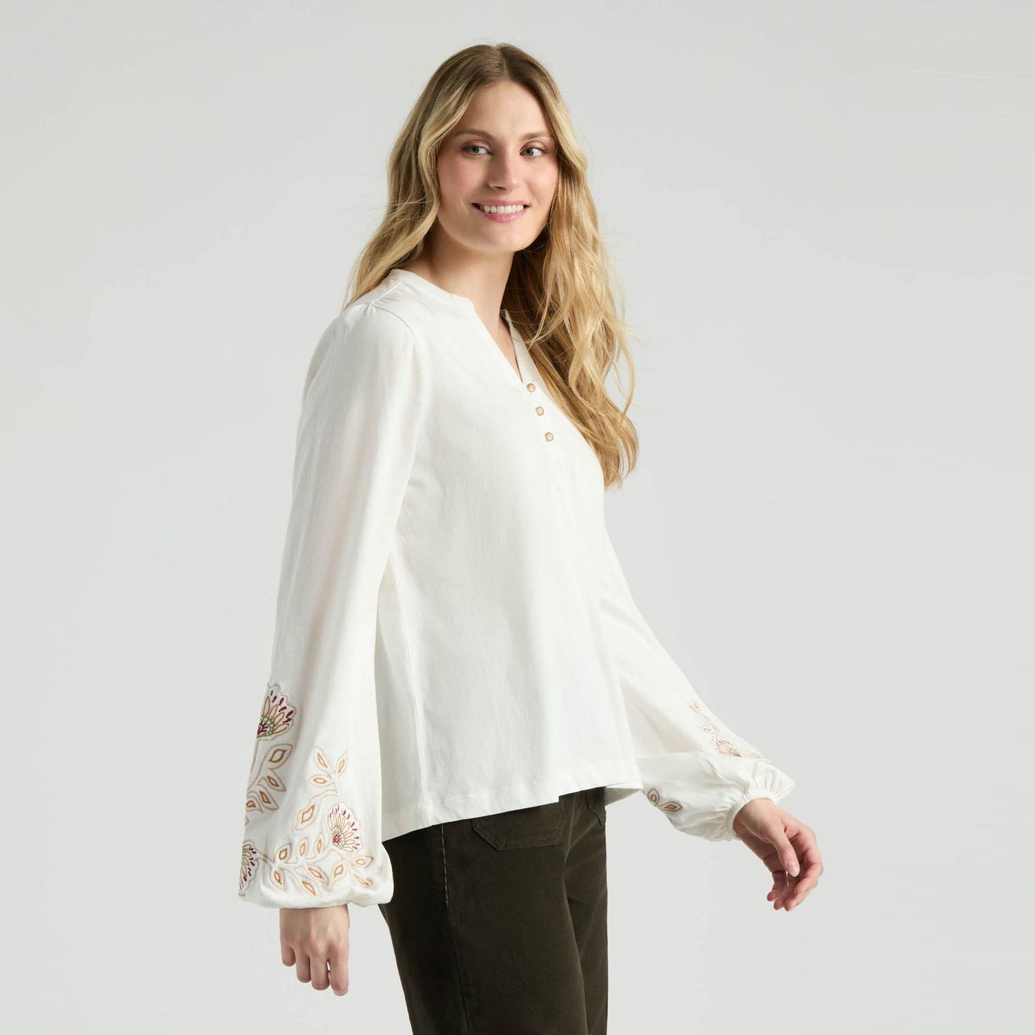 Mexx Women’s Mao Collar Puff Sleeve Blouse, XS-XXL