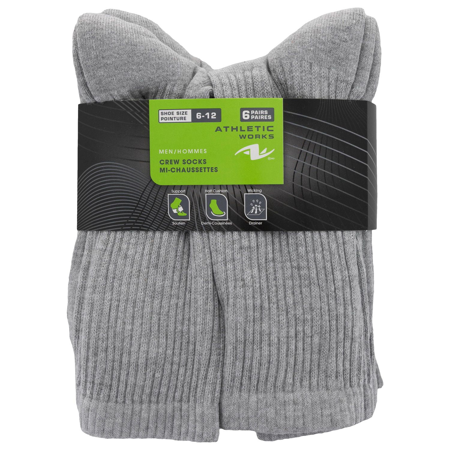 Lot de 6 paires de mi-chaussettes en coton Athletic Works pour hommes