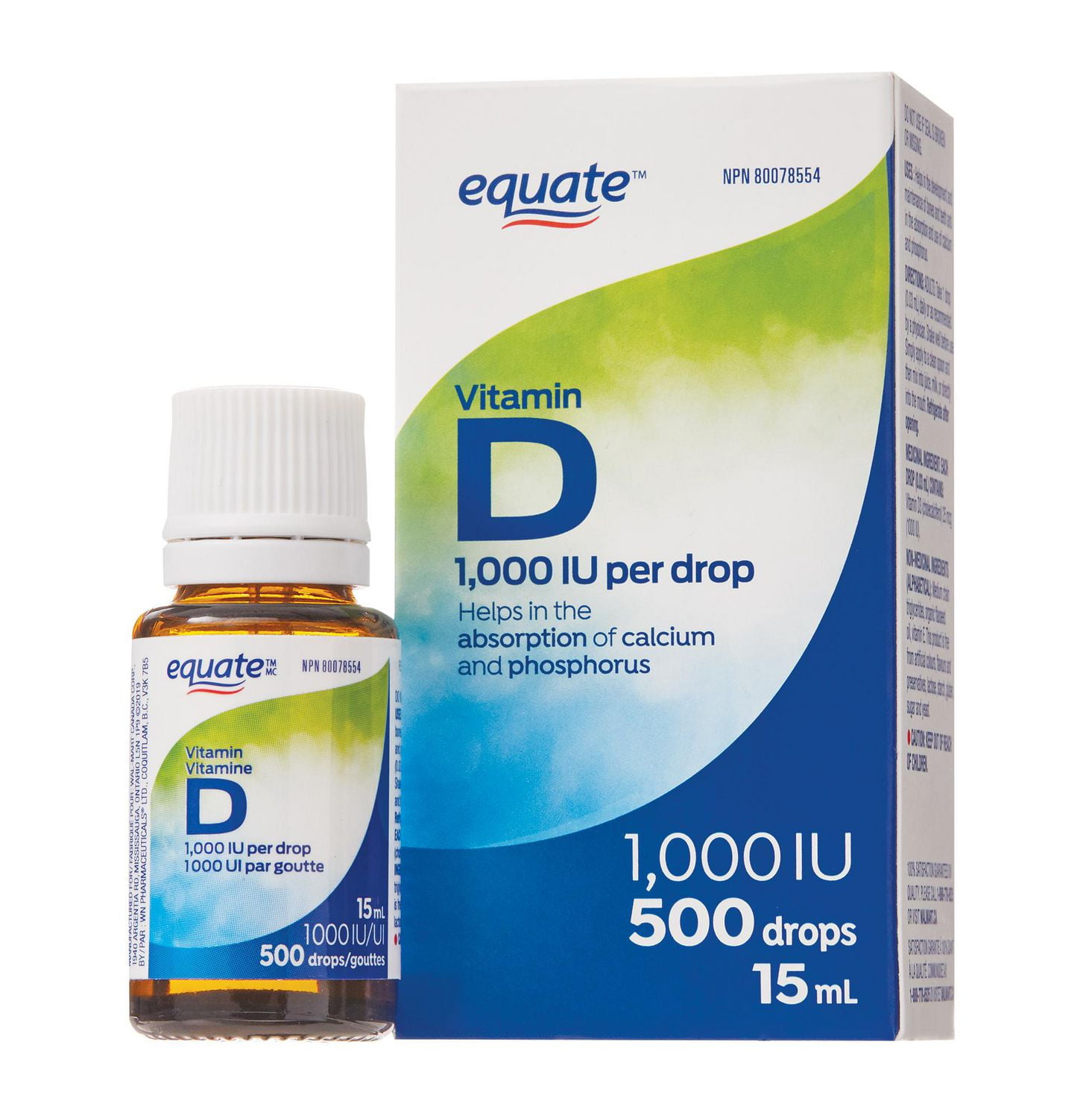 Equate Equate Vitamin D 1000IU 500 Drops, 15mL