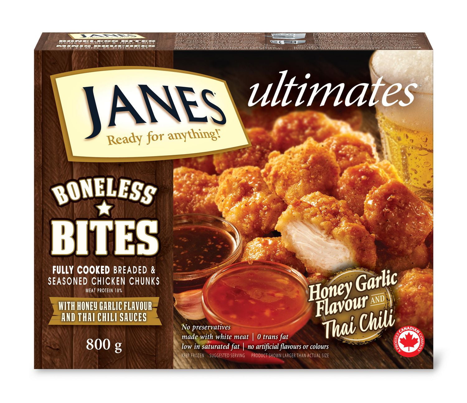 Janes ultimates Breaded & Seasoned Boneless Chicken Bites Honey Garlic and Thai Chili Walmart