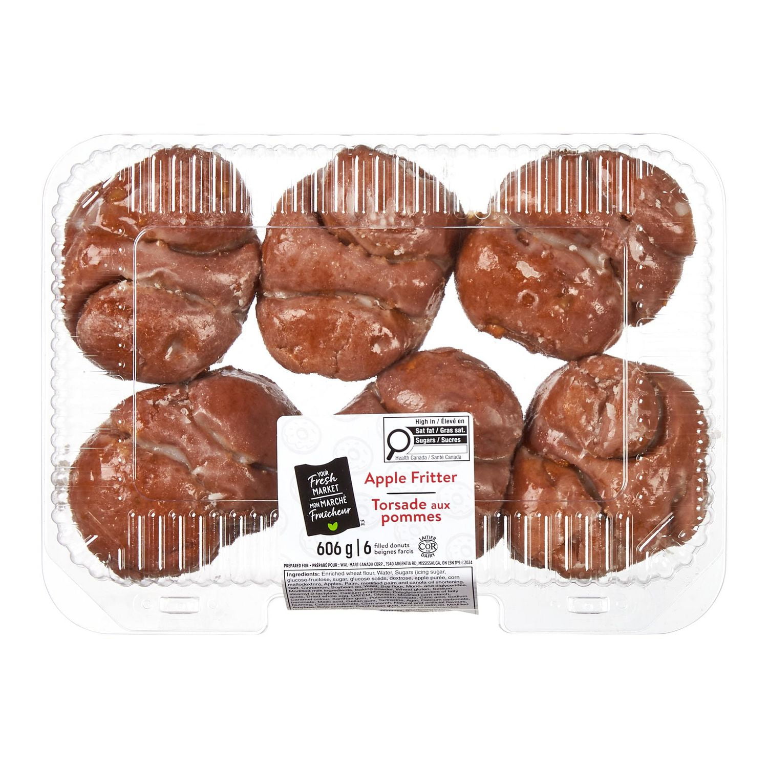 Torsades aux pommes Mon marché fraîcheur 6 beignes, total de 606 g