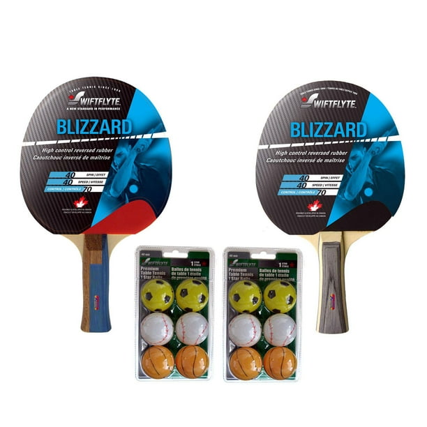 Ensemble de pagaies et balles de tennis de table/ping-pong Swiftflyte™  Blizzard - Comprend 2 pagaies à contrôle élevé et 12 balles 
