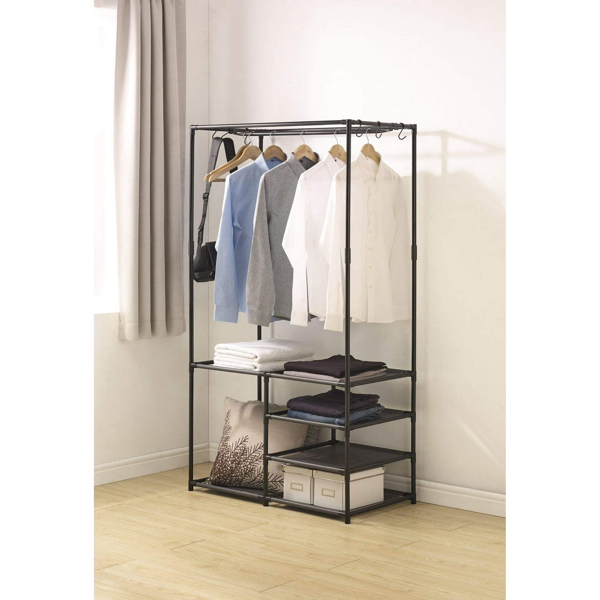 At Home 60 Wardrobe Closet Pop Up Storage Clothes hanging Rack outside  pockets