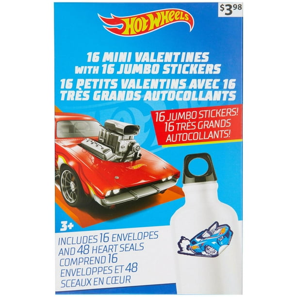 Hot Wheels Mini Valentine Cards with Jumbo Stickers, Multi-Colored, 16 ...