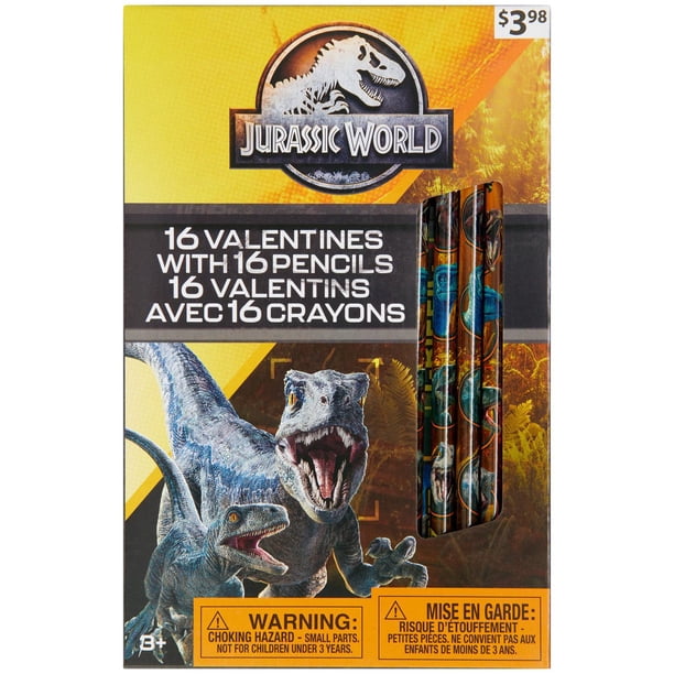 Jurassic World Valentine Cards with Pencils, Multi-Colored, 16 Count ...