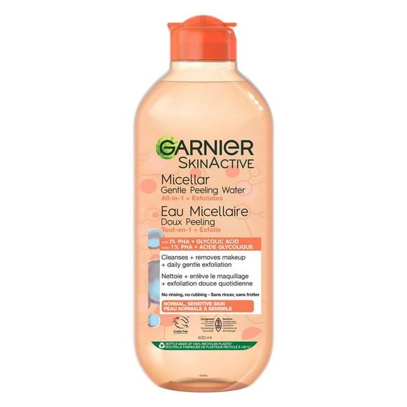 Garnier SkinActive Micellar Gentle Peeling Water with 1% PHA + Glycolic Acid, 400ml, Enhanced with 1% PHA, Glycolic Acid
