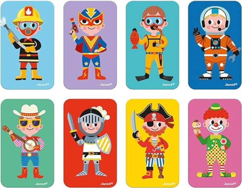 Janod - Magnetibook Boys Costumes - Educational Game - 36 Magnets & 8 Cards - Create Outfits - Develops Fine Motor Skills & Creativity - Ages 3+ - J02719