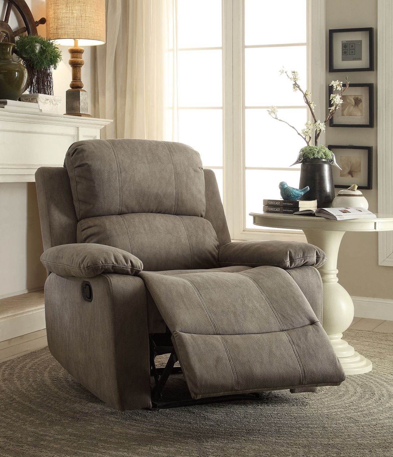 ACME Bina Recliner in Gray Polished Microfiber Walmart Canada