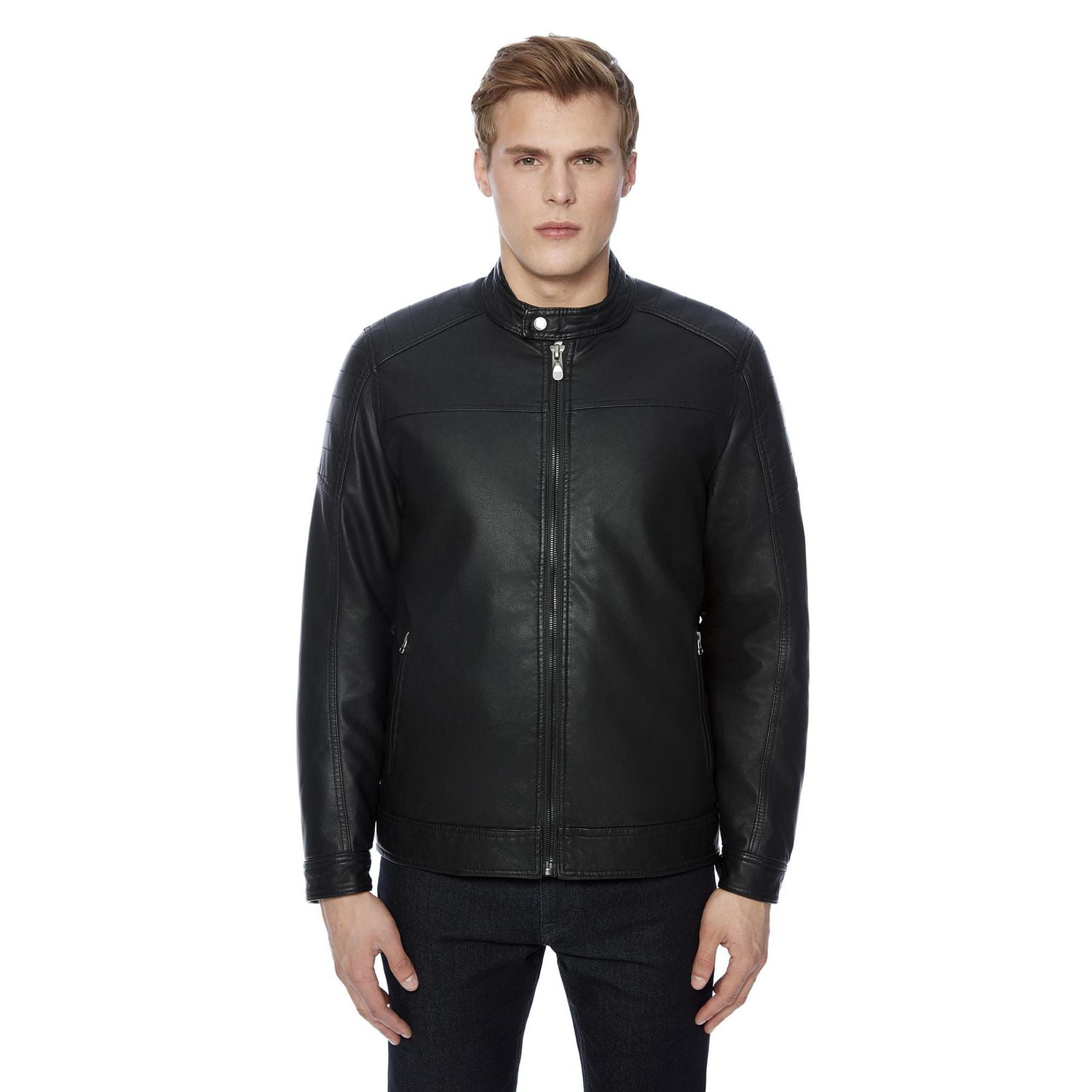 Dark Black Men's Vegan Leather Moto Jacket, Sizes S-XXL